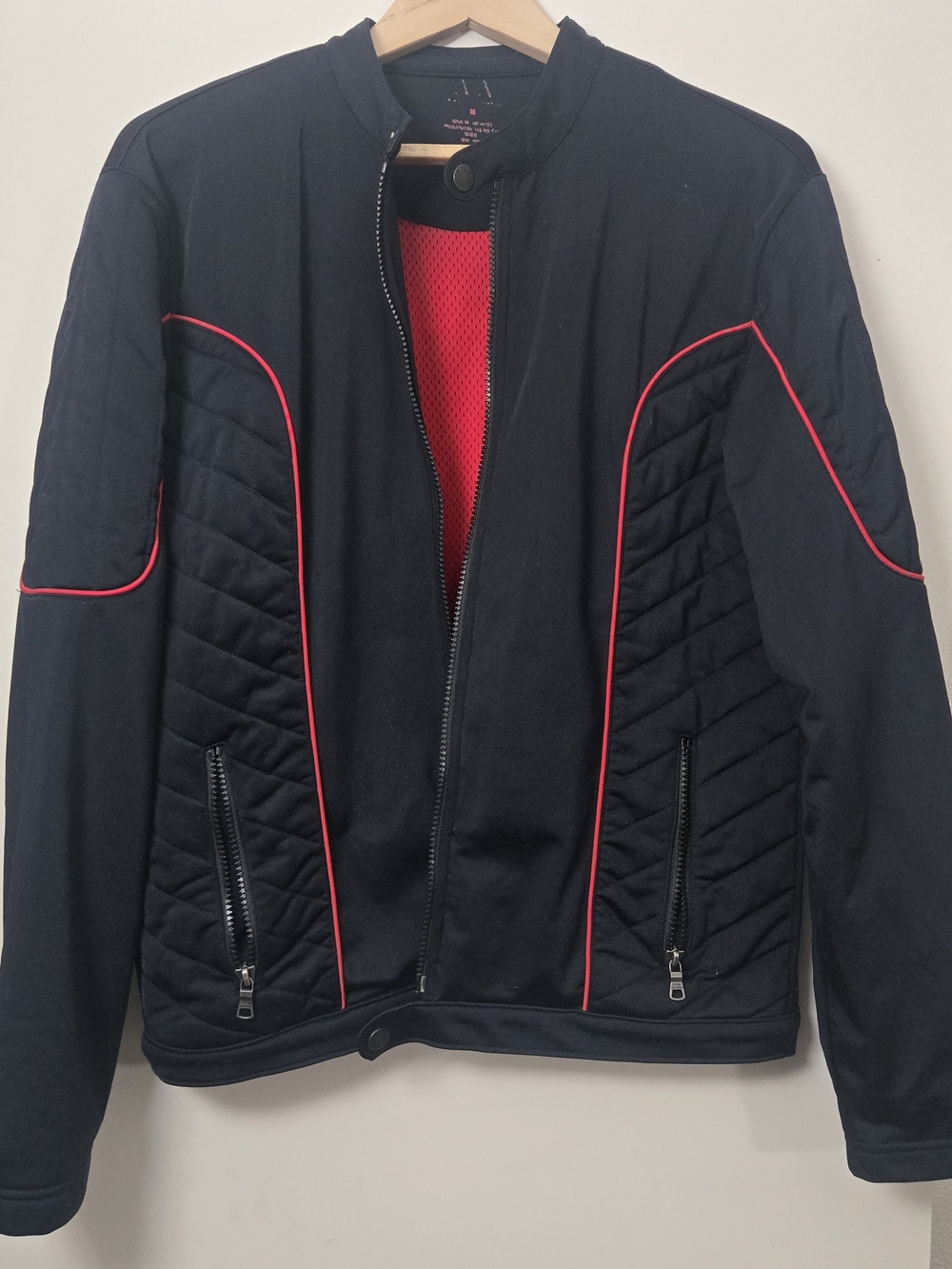 Armani Exchange Men's Navy Bombmer Jacket with Red Piping Size M